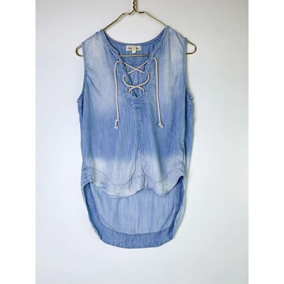 Anthropologie cloth & stone sz small ombre chambray laced tank top hi/lo - Picture 1 of 5